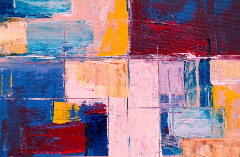 pink, yellow, blue, and red abstract painting